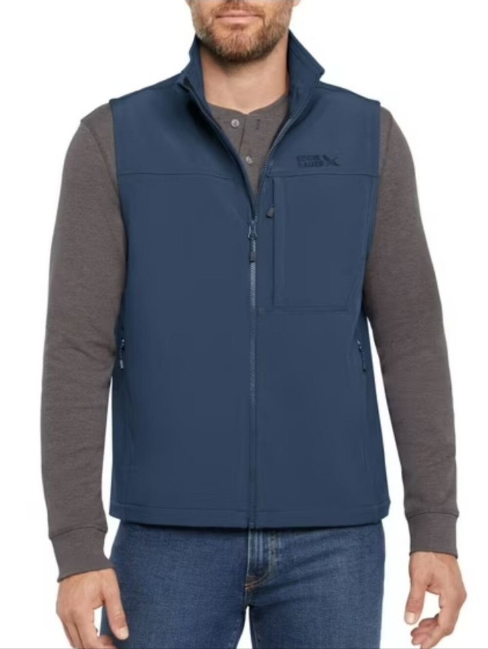 Eddie Bauer Men's Navy Softshell Vest with Zip Pockets Size Large